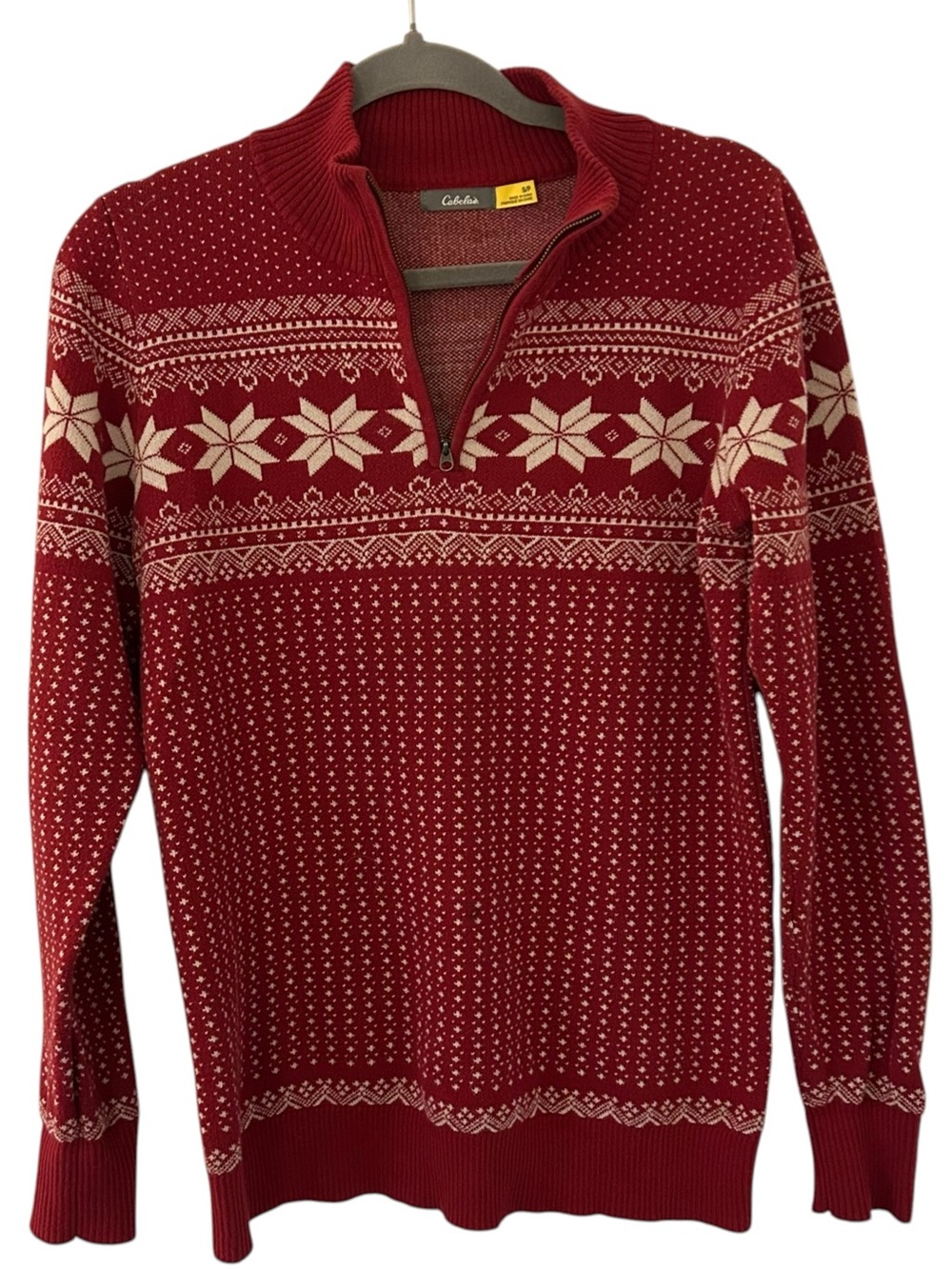 Red Nordic Design Collared Quarter Zip Sweater Winter Knit Men’s Unisex Small!